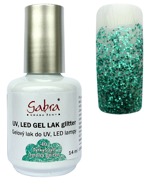 UV gel lak GABRA 40 tyrkysově zelená glitter 14 ml | NEHTOVÁ MODELÁŽ - Gel laky UV gel lak GABRA 40 tyrkysově zelená glitter 14 ml | NEHTOVÁ MODELÁŽ - Gel laky